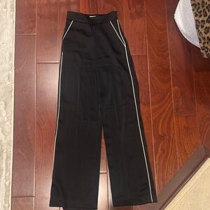 Wilfred Black Wide-Leg Silk Pants with White Side Piping